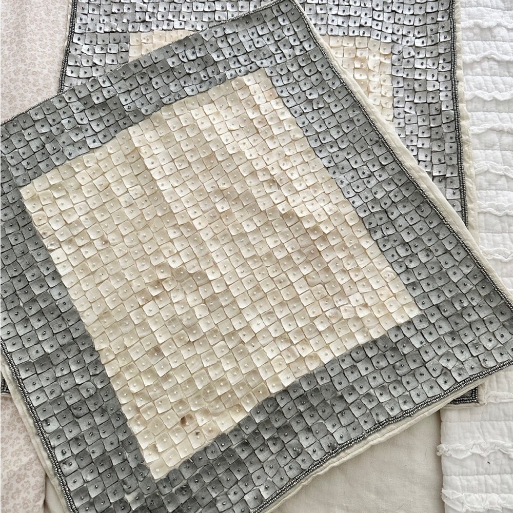 Mother of Pearl Cream and Silver pillow covers. Set/2